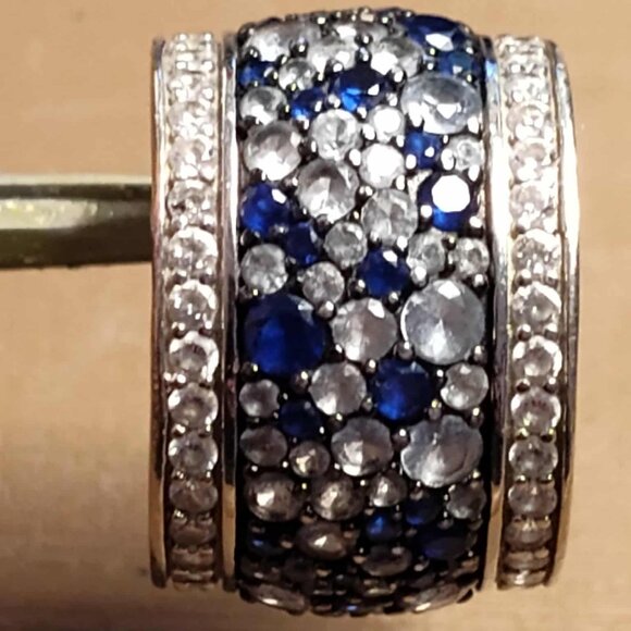 10.45CTW BLUE SAPPHIRE, BLUE & WHITE DIAMOND SIMULANTS RHODIUM size 7 - Picture 3 of 7